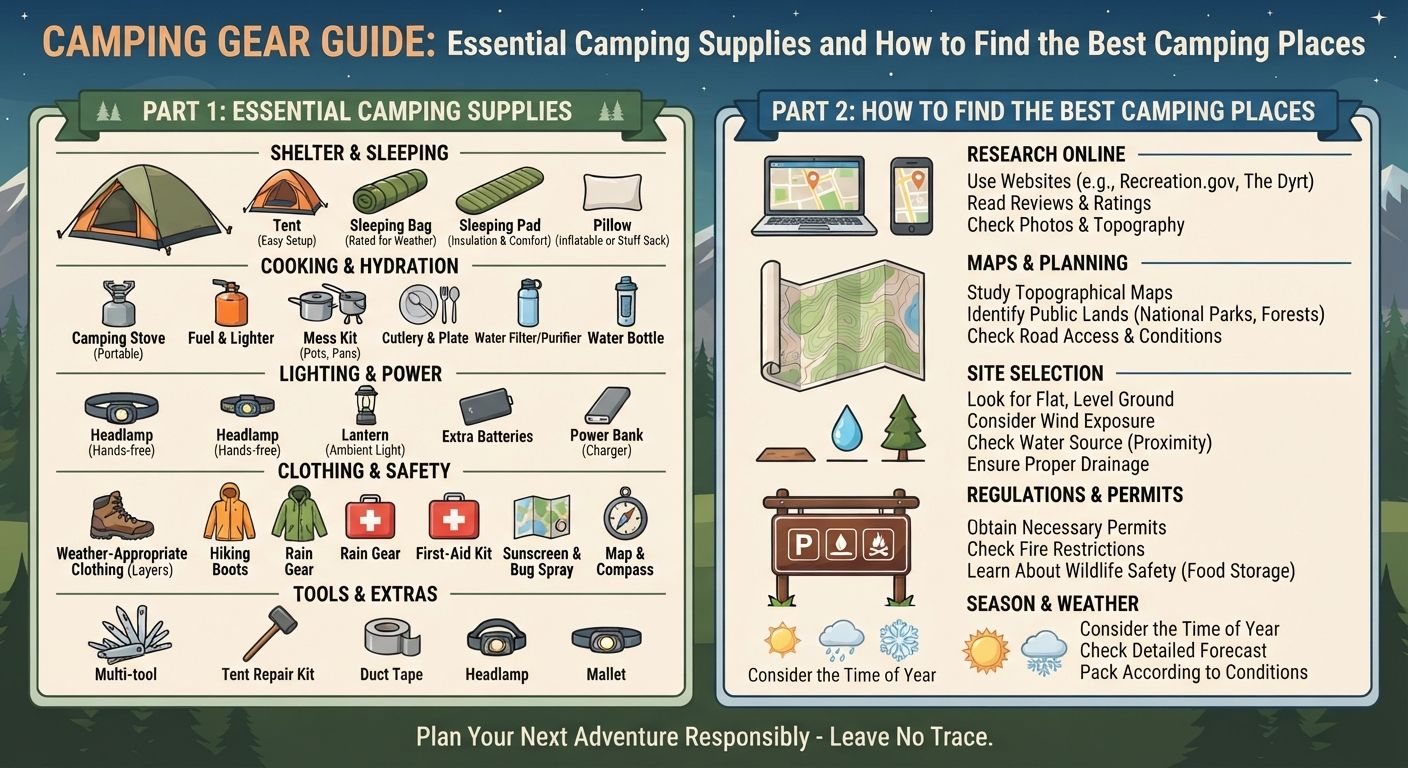Camping Gear Guide: Essential Camping Supplies and How to Find the Best Camping Places