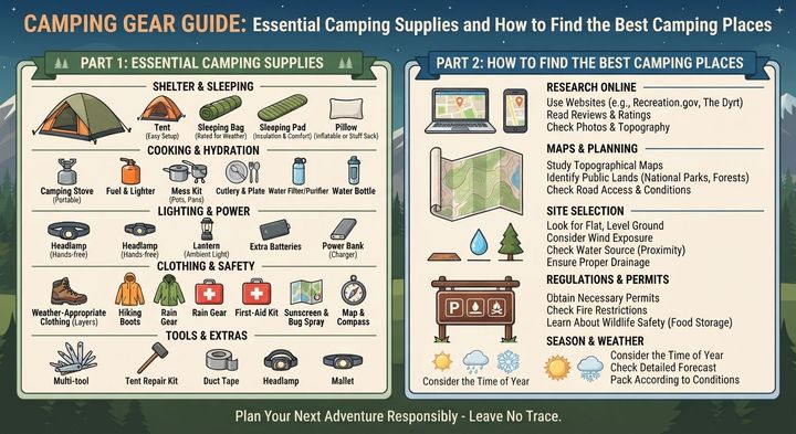 Camping Gear Guide: Essential Camping Supplies and How to Find the Best Camping Places